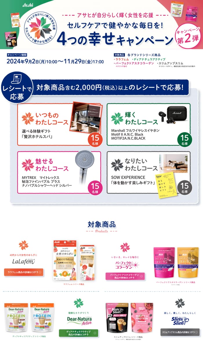 クローズド懸賞　キャンペーン　懸賞情報　懸賞ブログ　アサヒグループ食品　スリムアップ　ディアナチュラ