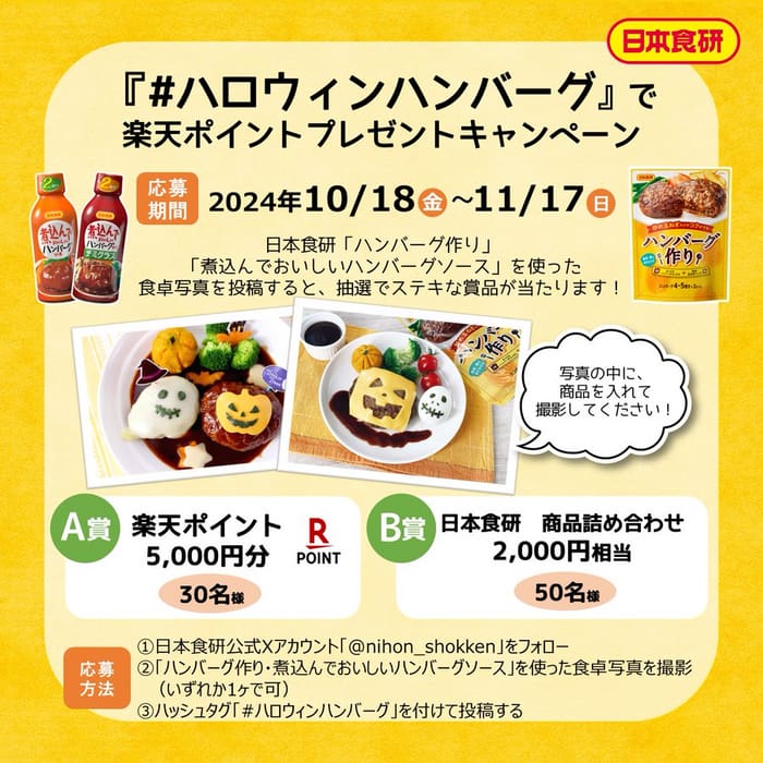 クローズド懸賞　キャンペーン　懸賞情報　懸賞ブログ　日本食研　ハンバーグ