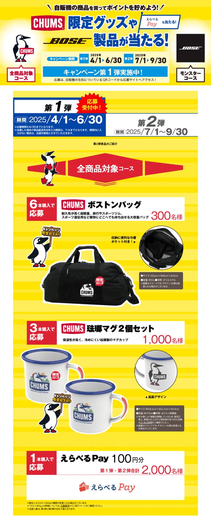 クローズド懸賞　キャンペーン　懸賞情報　懸賞ブログ　アサヒ飲料自販機　チャムス