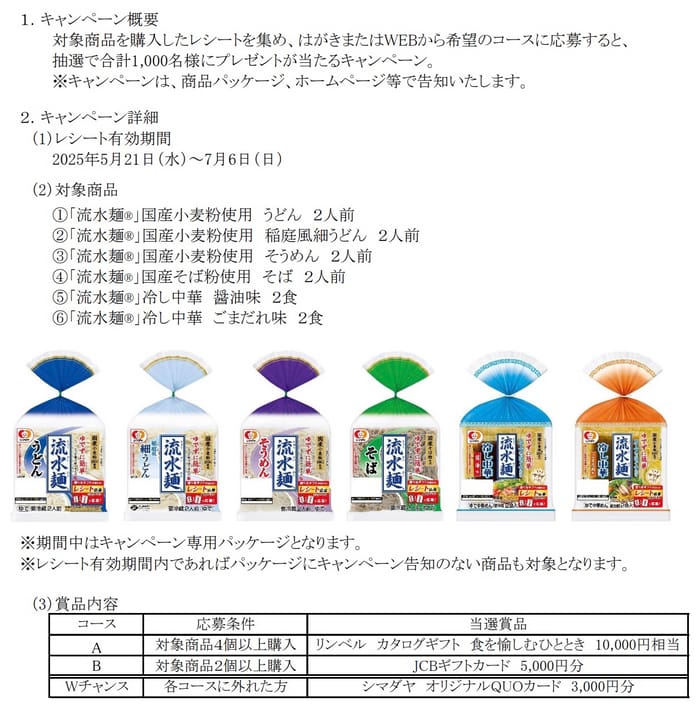 クローズド懸賞　キャンペーン　懸賞情報　懸賞ブログ　流水麺