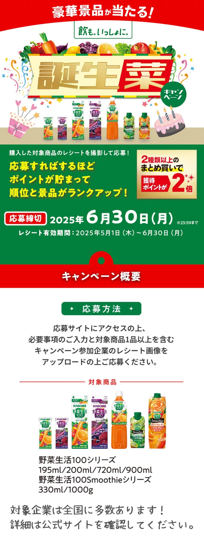 クローズド懸賞　キャンペーン　懸賞情報　懸賞ブログ　カゴメ　野菜生活