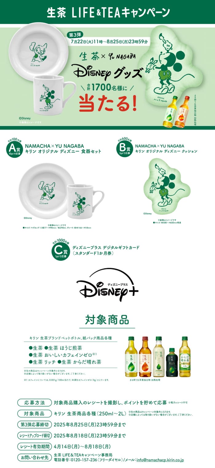 クローズド懸賞　キャンペーン　懸賞情報　懸賞ブログ　生茶　ディズニー