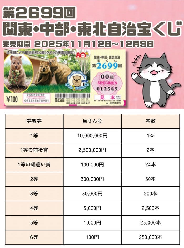 宝くじ　当選番号　当せん　速報　関東　中部　抽選日　いつ 2699