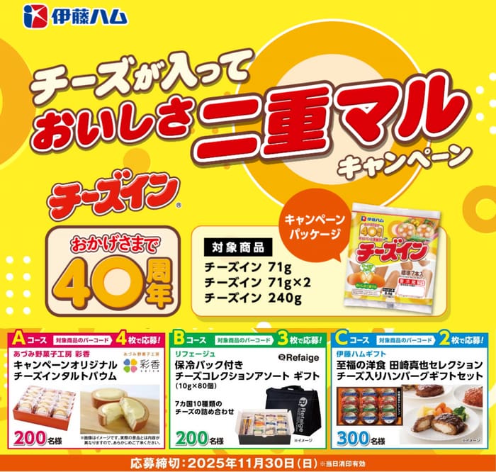 クローズド懸賞　キャンペーン　懸賞情報　懸賞ブログ 伊藤ハム　チーズイン