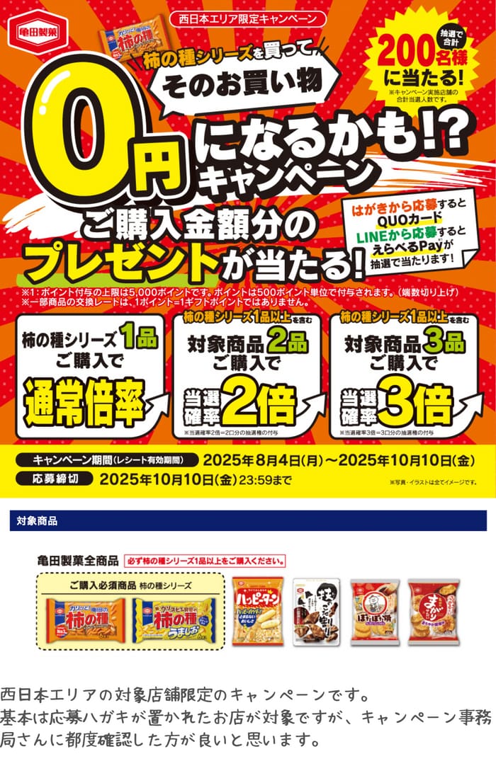 クローズド懸賞　キャンペーン　懸賞情報　懸賞ブログ　柿の種　亀田製菓