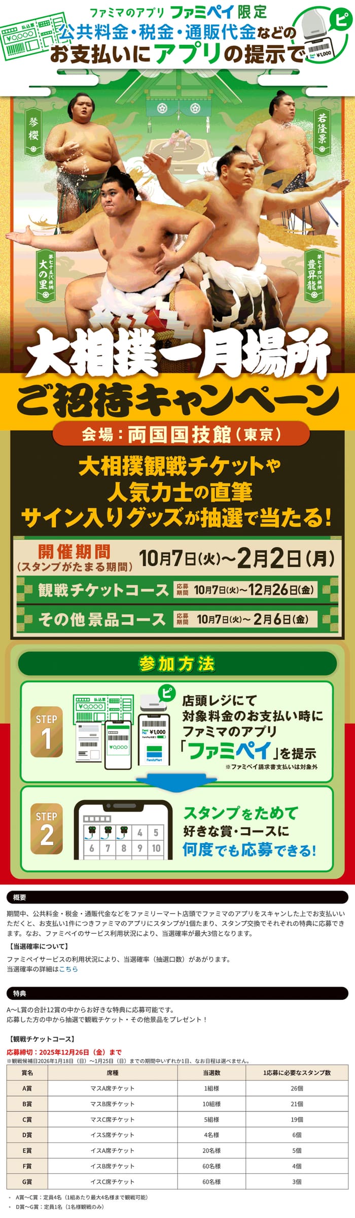 ファミマ　大相撲　キャンペーン　懸賞