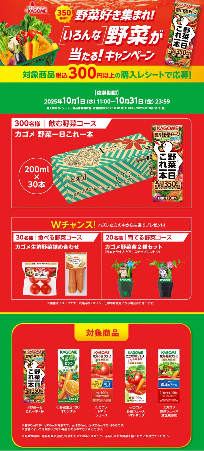 クローズド懸賞　キャンペーン　懸賞情報　懸賞ブログ　カゴメ　野菜一日これ一本