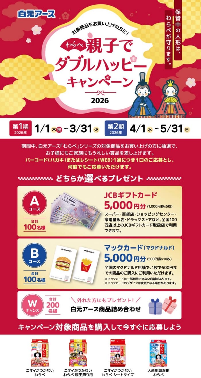 クローズド懸賞 キャンペーン 懸賞情報 懸賞ブログ 白元アース わらべ