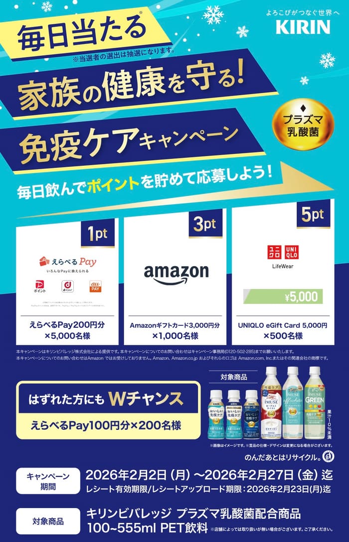 クローズド懸賞 キャンペーン 懸賞情報 懸賞ブログ キリン 免疫ケア