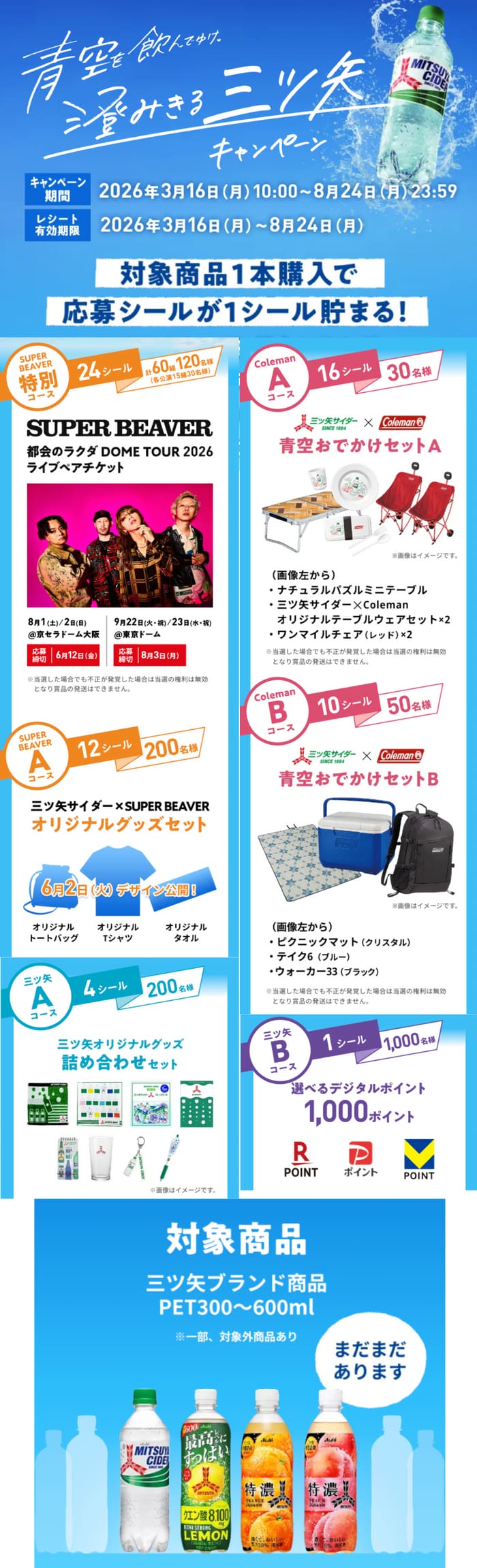クローズド懸賞 キャンペーン 懸賞情報 懸賞ブログ アサヒ飲料 三ツ矢サイダー SUPER BEAVER