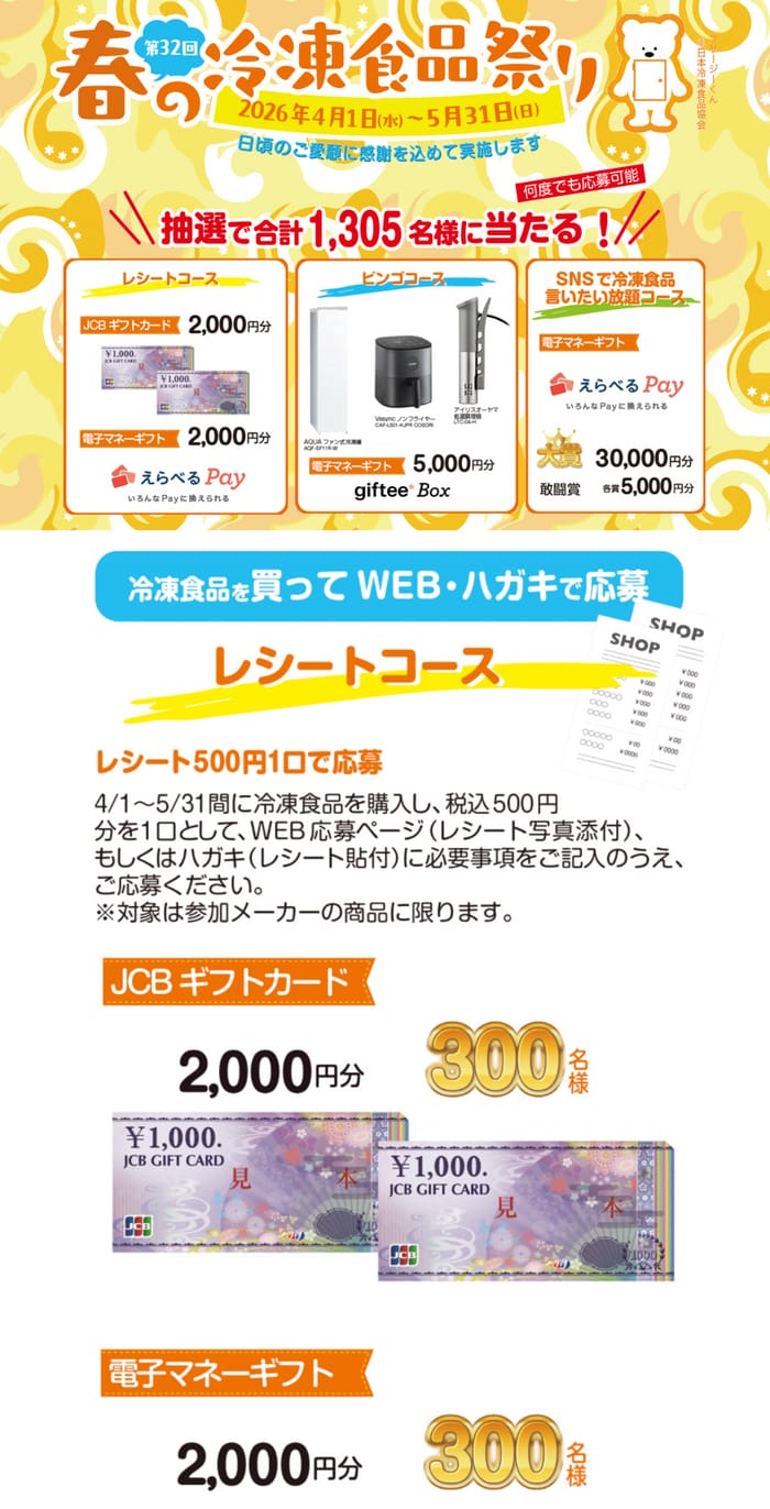 クローズド懸賞 キャンペーン 懸賞情報 懸賞ブログ 冷凍食品