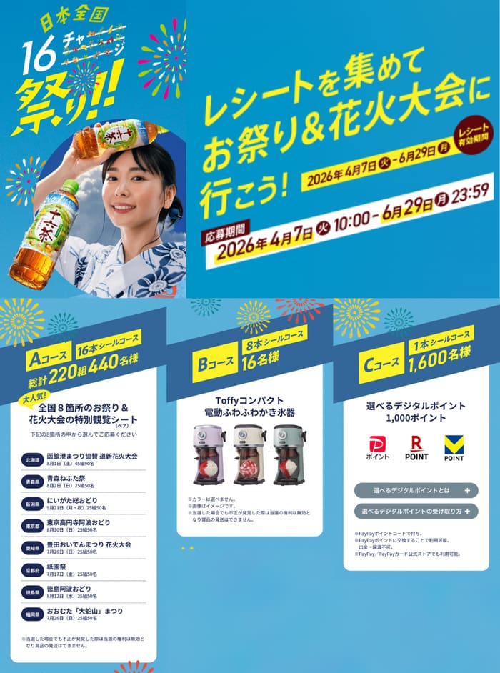 クローズド懸賞 キャンペーン 懸賞情報 懸賞ブログ 十六茶