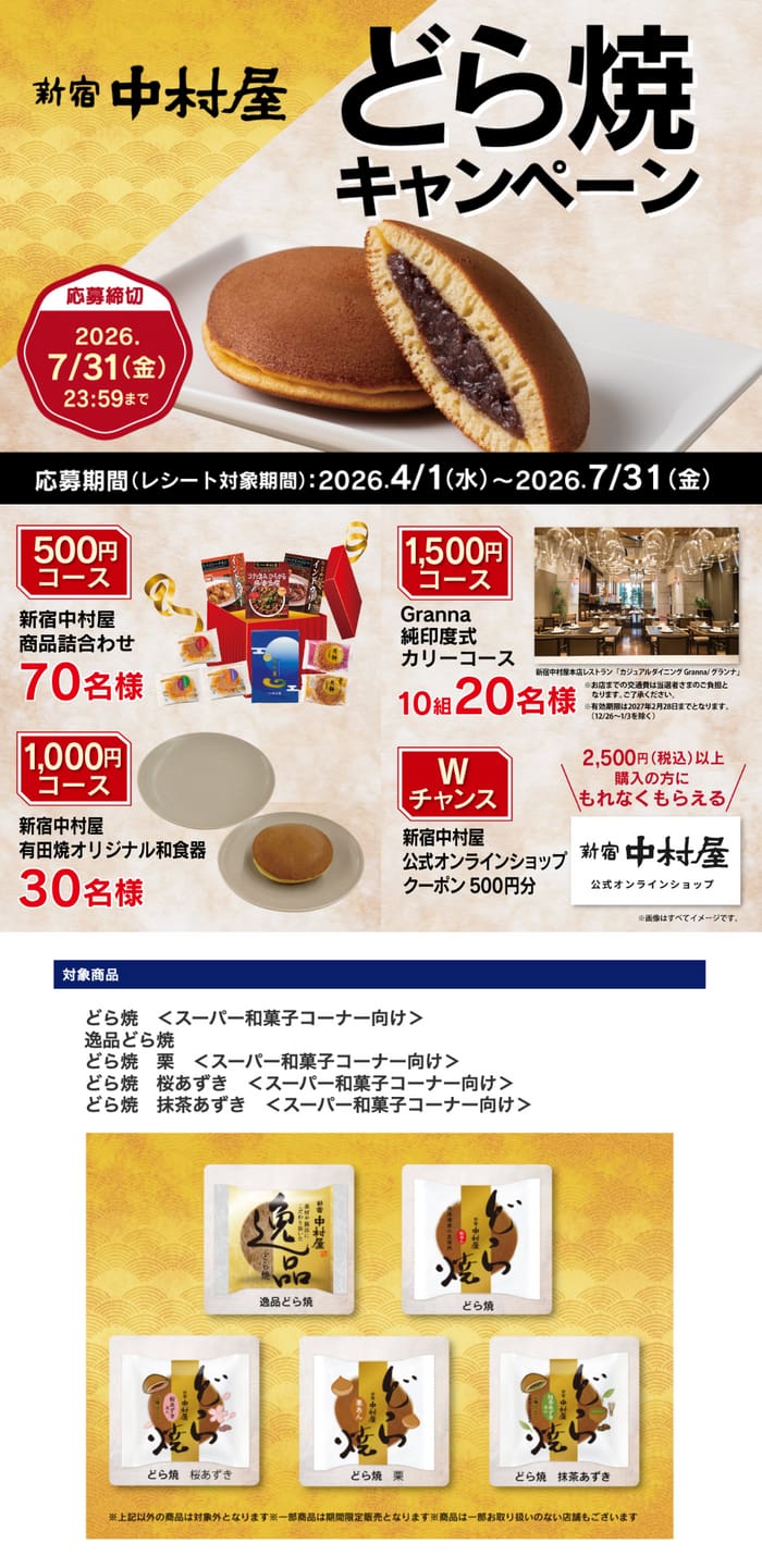 クローズド懸賞 キャンペーン 懸賞情報 懸賞ブログ 中村屋 どら焼き