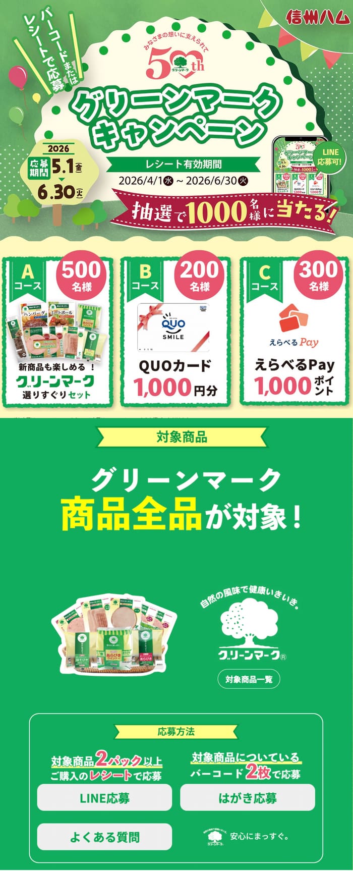 クローズド懸賞 キャンペーン 懸賞情報 懸賞ブログ 信州ハム グリーンマーク