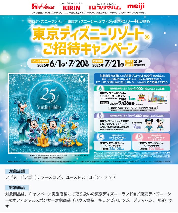 懸賞】【ディズニー】厳選！ 東京ディズニーリゾートのチケット等が 