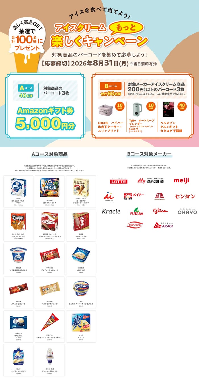 クローズド懸賞 キャンペーン 懸賞情報 懸賞ブログ アイスクリーム
