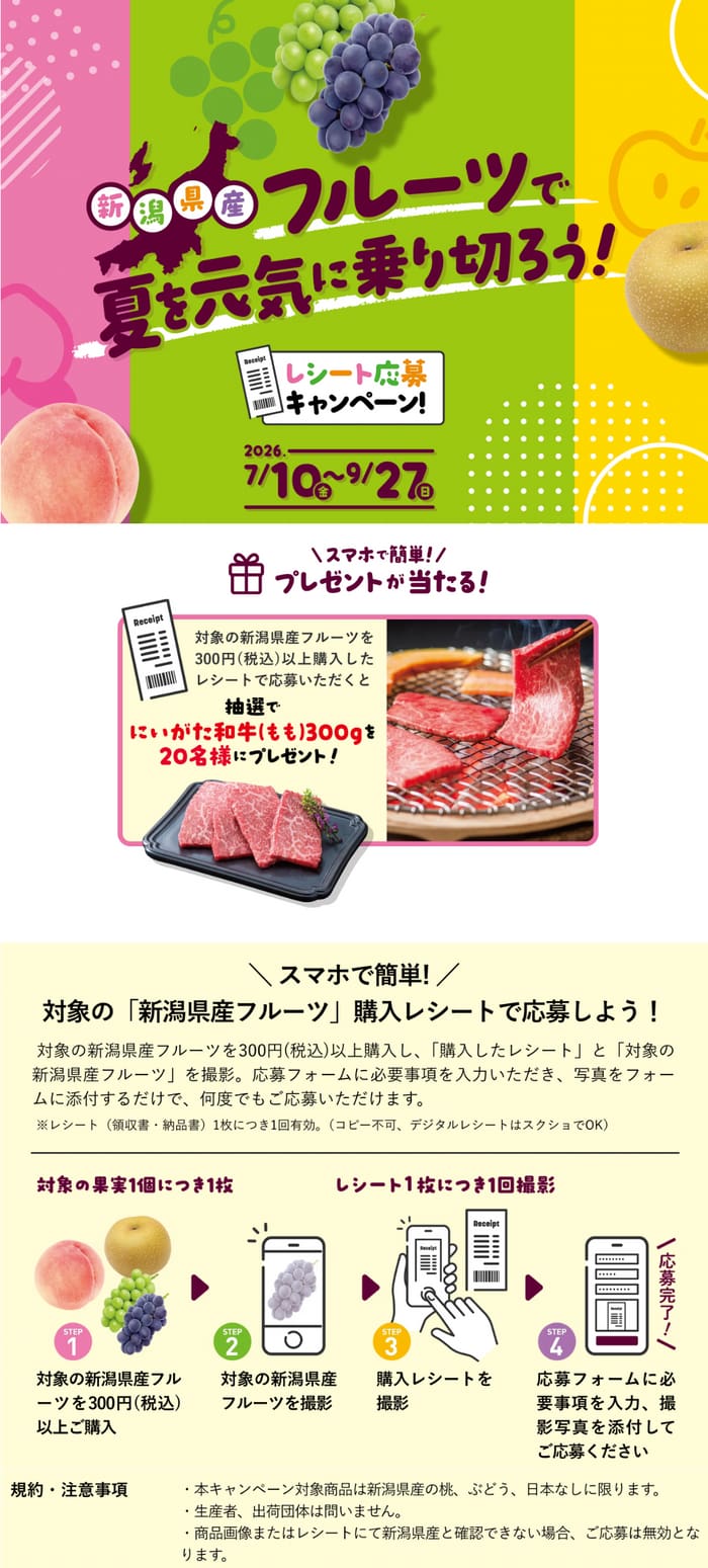 クローズド懸賞 キャンペーン 懸賞情報 懸賞ブログ 新潟県産フルーツ