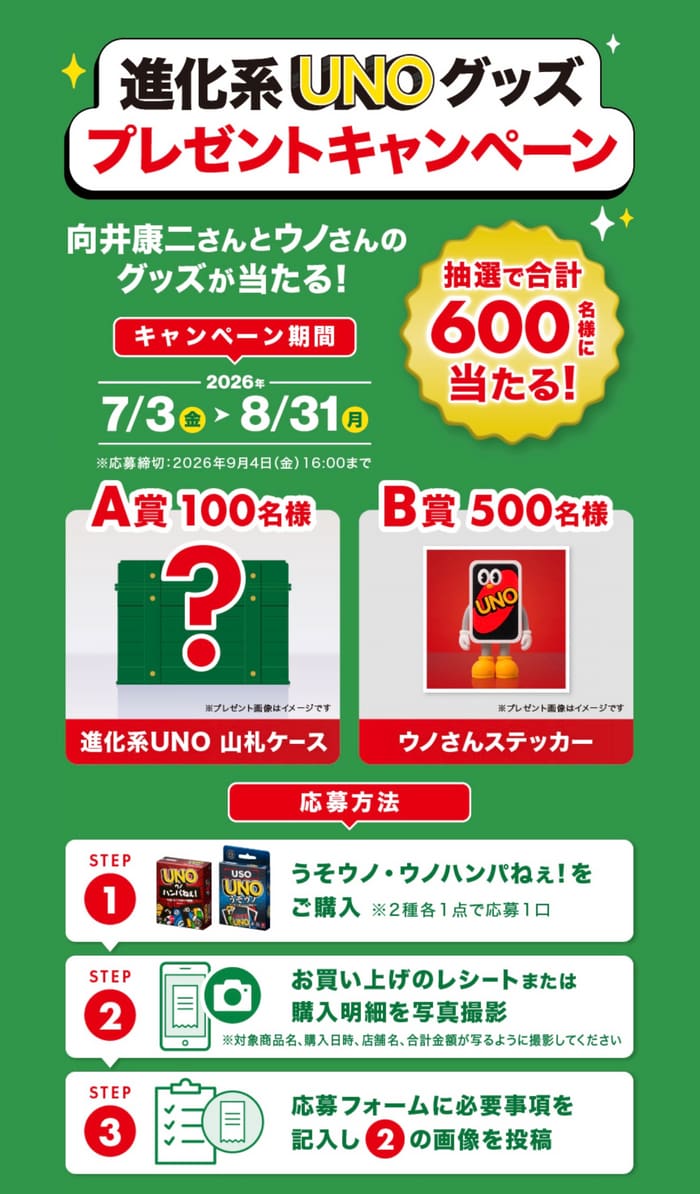 クローズド懸賞 キャンペーン 懸賞情報 懸賞ブログ UNO