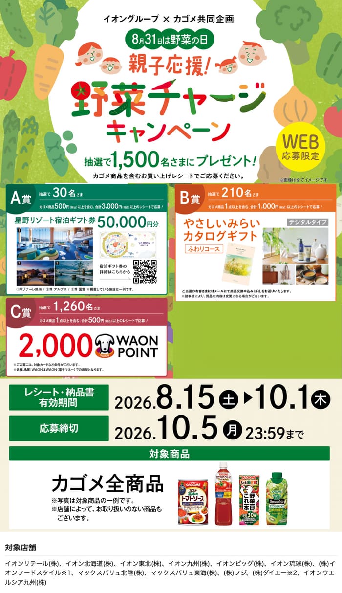 クローズド懸賞 キャンペーン 懸賞情報 懸賞ブログ イオン カゴメ