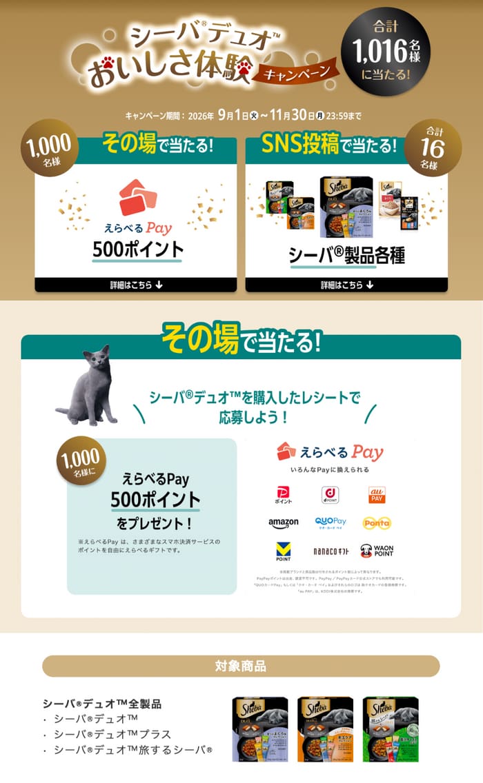 クローズド懸賞 キャンペーン 懸賞情報 懸賞ブログ 猫 シーバ