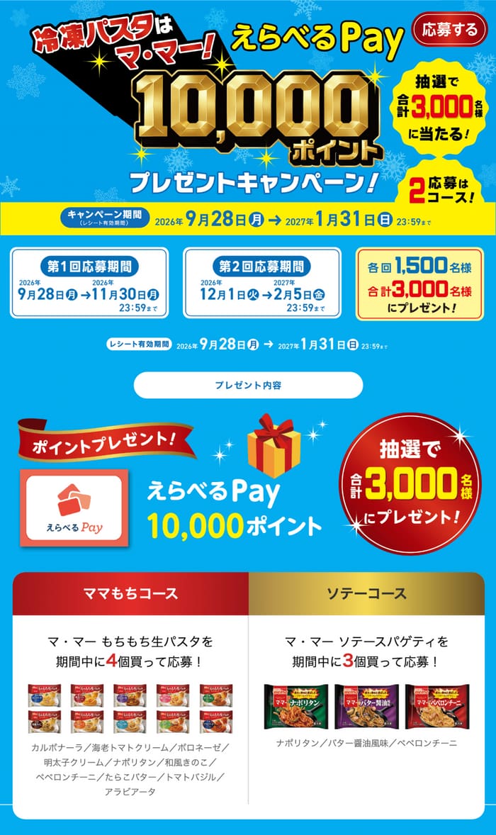 クローズド懸賞 キャンペーン 懸賞情報 懸賞ブログ 冷凍パスタ ママー