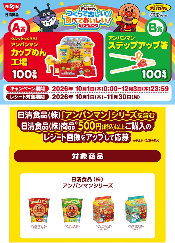 クローズド懸賞 キャンペーン 懸賞情報 懸賞ブログ 日清 アンパンマン